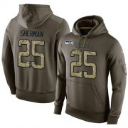 Wholesale Cheap NFL Men's Nike Seattle Seahawks #25 Richard Sherman Stitched Green Olive Salute To Service KO Performance Hoodie