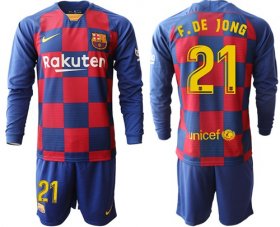 Wholesale Cheap Barcelona #21 F.De Jong Home Long Sleeves Soccer Club Jersey