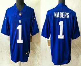 Men\'s New York Giants #1 Malik Nabers Blue 2024 FUSE Vapor Stitched Jersey