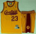 Wholesale Cheap Cleveland Cavaliers #23 LeBron James 2009 Yellow Hardwood Classics Yellow Revolution 30 Swingman Jersey Short Suits