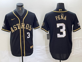 Cheap Men\'s Houston Astros #3 Jeremy Pena Black Gold Player Number Cool Base Jersey