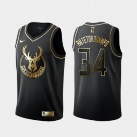 Wholesale Cheap Bucks 34 Giannis Antetokounmpo Black Gold Nike Swingman Jersey