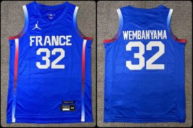 Cheap Men\'s #32 Victor Wembanyama Blue FR Stitched Basketball Jersey