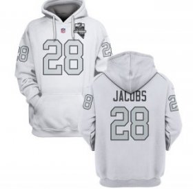 Wholesale Cheap Men\'s Las Vegas Raiders #28 Josh Jacobs White 2021 Inaugural Patch Pullover Hoodie