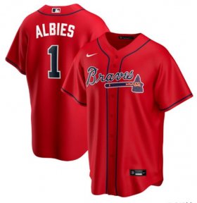 Cheap Men\'s Atlanta Braves #1 Ozzie Albies Red Cool Base Stitched Jersey