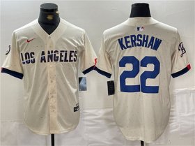 Wholesale Cheap Men\'s Los Angeles Dodgers #22 Clayton Kershaw Cream Stitched Baseball Jersey