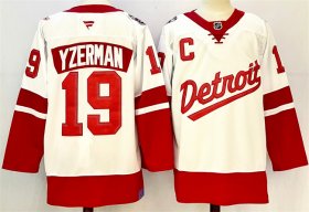 Men\'s Detroit Red Wings #19 Steve Yzerman White Red 2024-25 With C Patch Stitched Jersey