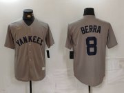 Cheap Men's New York Yankees #8 Yogi Berra Grey Throwback Stitched Cool Base Nike Jersey