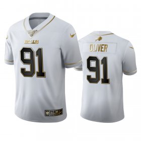 Wholesale Cheap Buffalo Bills #91 Ed Oliver Men\'s Nike White Golden Edition Vapor Limited NFL 100 Jersey