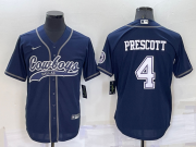 Wholesale Cheap Men's Dallas Cowboys #4 Dak Prescott Navy Blue Stitched Cool Base Nike Baseball Jersey