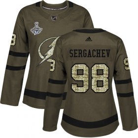 Cheap Adidas Lightning #98 Mikhail Sergachev Green Salute to Service Women\'s 2020 Stanley Cup Champions Stitched NHL Jersey