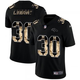 Wholesale Cheap Denver Broncos #30 Phillip Lindsay Carbon Black Vapor Statue Of Liberty Limited NFL Jersey