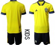 Wholesale Cheap Youth 2021 European Cup Sweden home yellow Soccer Jersey