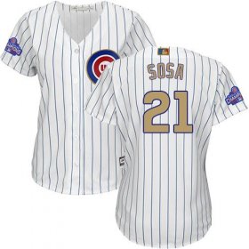 Wholesale Cheap Cubs #21 Sammy Sosa White(Blue Strip) 2017 Gold Program Cool Base Women\'s Stitched MLB Jersey