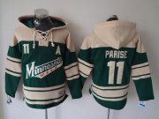 Wholesale Cheap Wild #11 Zach Parise Green Sawyer Hooded Sweatshirt Stitched NHL Jersey