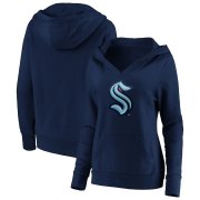 Wholesale Cheap Seattle Kraken Women's Primary Logo V-Neck Pullover Hoodie Navy