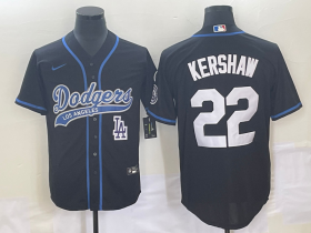 Wholesale Cheap Men\'s Los Angeles Dodgers #22 Clayton Kershaw Black Cool Base Stitched Baseball Jersey