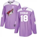 Wholesale Cheap Adidas Coyotes #18 Christian Dvorak Purple Authentic Fights Cancer Stitched NHL Jersey