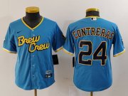 Youth Milwaukee Brewers #24 William Contreras Blue 2022 City Connect Cool Base Stitched Jersey