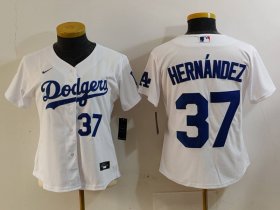 Women\'s Los Angeles Dodgers #37 Teoscar Hernandez Number White Cool Base Stitched Jerseys