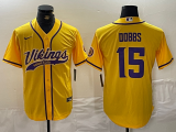 Cheap Men's Minnesota Vikings #15 Josh Dobbs Yellow With Patch Cool Base Stitched Baseball Jersey