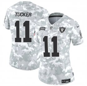 Cheap Women\'s Las Vegas Raiders #11 Tre Tucker 2024 F.U.S.E Arctic Camo Salute To Service Limited Stitched Jersey(Run Small)