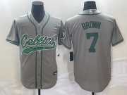 Wholesale Cheap Men's Boston Celtics #7 Jaylen Brown Grey With Patch Stitched Baseball Jersey