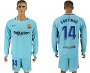 Wholesale Cheap Barcelona #14 Coutinho Away Long Sleeves Soccer Club Jersey