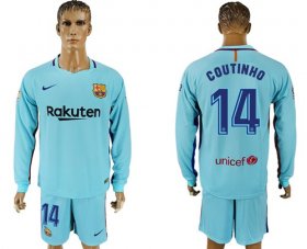 Wholesale Cheap Barcelona #14 Coutinho Away Long Sleeves Soccer Club Jersey