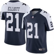 Wholesale Cheap Nike Cowboys #21 Ezekiel Elliott Navy Blue Thanksgiving Men's Stitched NFL Vapor Untouchable Limited Throwback Jersey