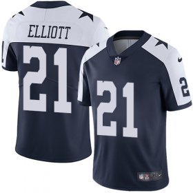 Wholesale Cheap Nike Cowboys #21 Ezekiel Elliott Navy Blue Thanksgiving Men\'s Stitched NFL Vapor Untouchable Limited Throwback Jersey