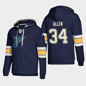 Wholesale Cheap St. Louis Blues #34 Jake Allen Blue adidas Lace-Up Pullover Hoodie