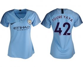 Wholesale Cheap Women\'s Manchester City #42 Toure Yaya Home Soccer Club Jersey