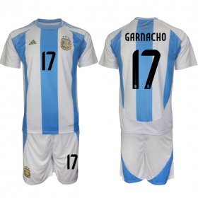 Cheap Men\'s Argentina #17 Alejandro Garnacho White Blue 2024-25 Home Soccer Jersey Suit