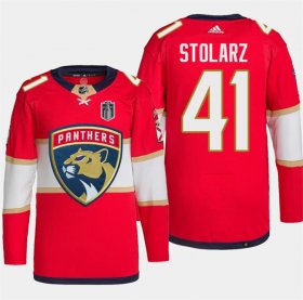 Cheap Men\'s Florida Panthers #41 Anthony Stolarz Red 2024 Stanley Cup Final Patch Stitched Jersey