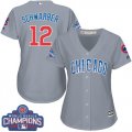 Wholesale Cheap Cubs #12 Kyle Schwarber Grey Road 2016 World Series Champions Women's Stitched MLB Jersey