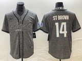 Men's Detroit Lions #14 Amon Ra St Brown Grey Gridiron With Patch Cool Base Stitched Baseball Jersey