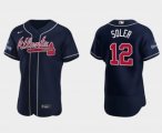 Wholesale Cheap Men's Navy Atlanta Braves #12 Jorge Soler 2021 World Series Champions Flex Base Stitched Jersey