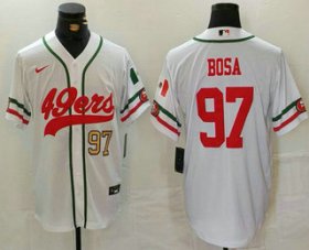 Men\'s San Francisco 49ers #97 Nick Bosa Number White Mexico Cool Base Stitched Baseball Jersey