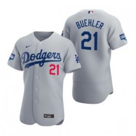 Wholesale Cheap Los Angeles Dodgers #21 Walker Buehler Gray 2020 World Series Champions Jersey