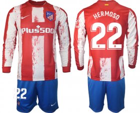 Wholesale Cheap Men 2021-2022 Club Atletico Madrid home red Long Sleeve 22 Soccer Jersey