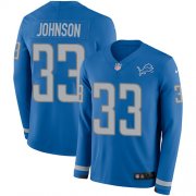 Wholesale Cheap Nike Lions #33 Kerryon Johnson Blue Team Color Men's Stitched NFL Limited Therma Long Sleeve Jersey