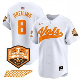 Men\'s Tennessee Volunteers #8 Dylan Dreiling White 2024 Champions Vapor Limited Stitched Jersey