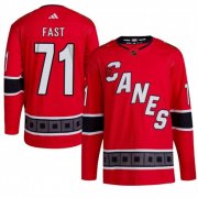 Wholesale Cheap Men's Carolina Hurricanes #71 Jesper Fast 2022-23 Reverse Retro Red Stitched Jersey