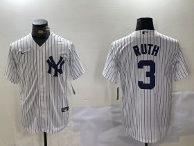 Men\'s New York Yankees #3 Babe Ruth White Name Stitched Cool Base Nike Jersey