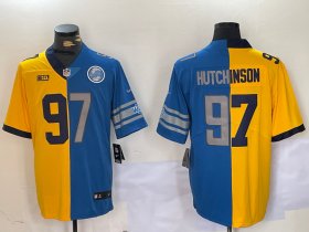 Men\'s Detroit Lions #97 Aidan Hutchinson Yellow Blue Split Vapor Limited Stitched Jersey