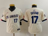 Cheap Youth Los Angeles Dodgers #17 Shohei Ohtani Number Cream Blue 2024 City Connect Limited Stitched Jerseys