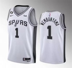 Wholesale Cheap Men\'s San Antonio Spurs #1 Victor Wembanyama White 2022-23 Association Edition With NO.6 Patch Stitched Basketball Jersey