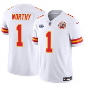 Cheap Men\'s Kansas City Chiefs #1 Xavier Worthy White F.U.S.E With Draft Patch Vapor Untouchable Limited Stitched Football Jersey