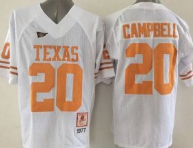 Wholesale Cheap Men\'s Texas Longhorns #20 Earl Campbell White Throwback NCAA Football Jersey